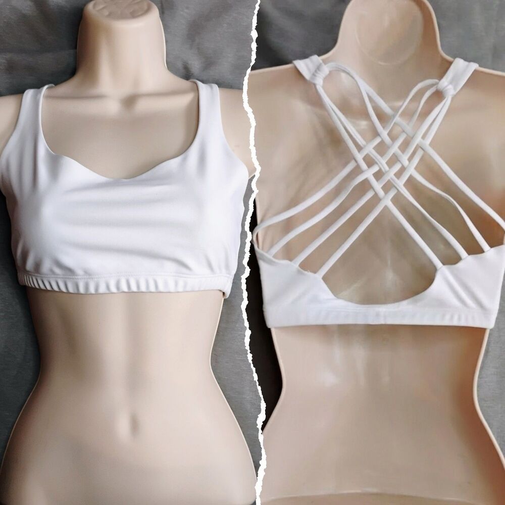 Onzie Flow Bra S/M White Multi Strap Interlaced Strappy Back Sports Bra Yoga USA